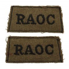 Pair of Royal Army Ordnance Corps (R.A.O.C.) WW2 Cloth Slip On Shoulder Titles