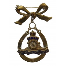 Royal Artillery Brass & Enamel Bow Suspension Sweetheart Brooch - King's Crown