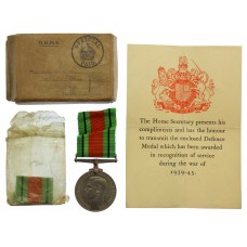 WW2 Defence Medal in Box of Issue with Entitlement Slip - Charles C. Whiteley, Auxiliary Fire Service