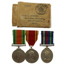 WW2 Defence Medal, Fire Brigade Long Service Medal and Civil Defence Medal Group of Three - Auxiliary Fireman William J. Hawkes