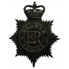 Oldham Borough Police Blackened Chrome Helmet Plate - Queen's Crown