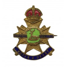 Notts & Derby Regiment (Sherwood Foresters) Enamelled Sweetheart Brooch - King's Crown