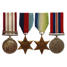 Naval General Service Medal (Clasp - Palestine 1936-1939) and WW2 Medal Group of Four - Canteen Manager L.H. Craddock, NAAFI and Royal Navy