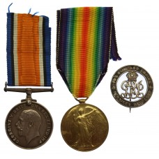 WW1 British War & Victory Medal Pair with Silver War Badge - 