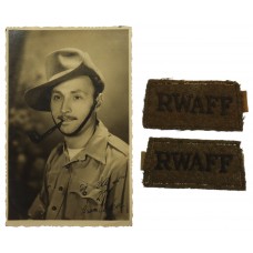 Pair of Royal West African Frontier Force RWAFF WW2 Cloth Slip on Shoulder Titles and Photos