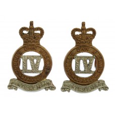 Pair of 4th Queen's Own Hussars Collar Badges - Queen's Crown