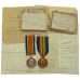 WW1 British War & Victory Medal Pair with Original Boxes of Issue & Documents - Pte. E. Calvert, King's Own Scottish Borderers - Wounded