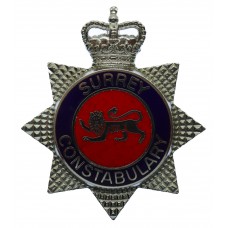 Surrey Constabulary Enamelled Star Cap Badge - Queen's Crown