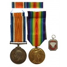 WW1 British War & Victory Medal Pair and Hallmarked Silver USDAW Membership Fob - Cpl. A. Armitage, York & Lancaster Regiment