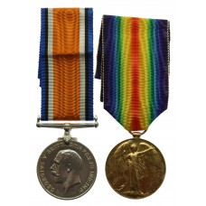 WW1 British War & Victory Medal Pair - Pte. R. Peck, Scottish Rifles (Cameronians) - Wounded