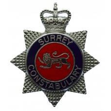 Surrey Constabulary Enamelled Star Cap Badge - Queen's Crown