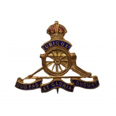 Royal Artillery Brass & Enamel Sweetheart Brooch - King's Crown