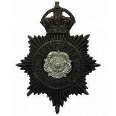 Derbyshire Constabulary Black Helmet Plate with Rose Centre - King's Crown