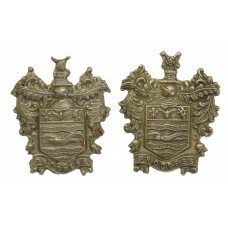 Pair of Blackpool Police White Metal Coat of Arms Collar Badges