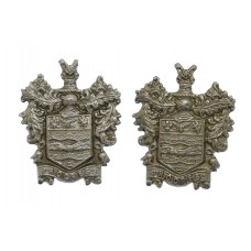 Pair of Blackpool Police Coat of Arms Chrome Collar Badges