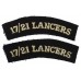 Pair of 17th/21st Lancers (17/21 LANCERS) Cloth Shoulder Titles