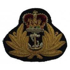 Royal Navy Officer's Bullion Cap Badge - Queen's Crown