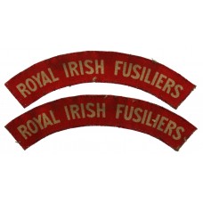 Pair of Royal Irish Fusiliers (ROYAL IRISH FUSILIERS) WW2 Printed Shoulder Titles