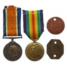 WW1 British War & Victory Medal Pair & Dog Tags - Spr. D. Mitchell, Railway Operating Div. Royal Engineers - Died 12/3/1918