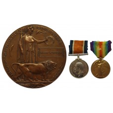 WW1 British War Medal, Victory Medal and Memorial Plaque - Spr. H. Kerrigan, 103rd Field Coy. Royal Engineers - K.I.A. 12/2/17