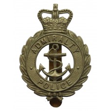 Admiralty Police White Metal Cap Badge - Queen's Crown