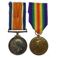 WW1 British War & Victory Medal Pair - Pte. H. Thompson, Manchester Regiment - K.I.A. 6/4/7