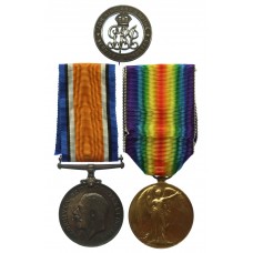  WW1 British War & Victory Medal Pair with Silver War Badge - Pte. C.W. Jebson, Machine Gun Corps - Wounded