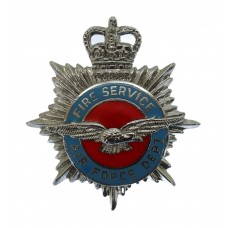 Air Force Department Fire Service Enamelled Cap Badge - Queen's Crown