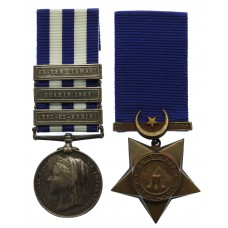 Egypt Medal (3 Clasps - Tel-El-Kebir, Suakin 1884, El-Teb_Tamaai) and Khedives Star 1882 Medal Pair - Pte. J. Johnson, 3rd King's Royal Rifle Corps