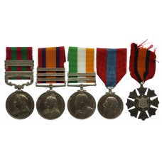 1895 IGS (Clasps - Punjab Frontier 1897-98, Tirah 1897-98), QSA (3 Clasps), KSA (2 Clasps), Imperial Service Medal and Boer War Commemorative Medal Group - Cpl. A. Edge, 1st Bn. Derbyshire Regiment (Sherwood Foresters)