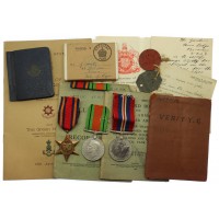 WW2 Medal Group of Three with Dog Tags and Original Documents - Pte. G. Verity, 1st Bn. East Yorkshire Regiment