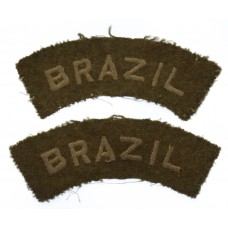 Pair of WW2 Brazil Nationality  (BRAZIL) Cloth Shoulder Titles (Khaki)