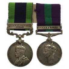 1908 India General Service Medal (Clasp - North West Frontier 1930-31) and General Service Medal (Clasp - Palestine) Medal Pair - Pte. M.S. Graham, Essex Regiment