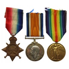 WW1 First Day of the Somme Casualty 1914-15 Star Medal Trio - Pte. F.J. Taylor, 2nd Bn. Essex Regiment - K.I.A. 1/7/16