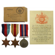 WW2 El Alamein Casualty Medal Group of Three - Gnr. A.G. Leach, 4 Field Regt, Royal Artillery - Died of Wounds 23/7/42