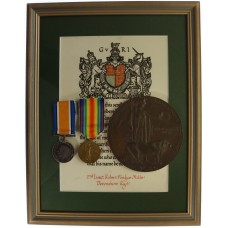 WW1 British War Medal, Victory Medal, Memorial Plaque & Scroll - 2nd Lieutenant Robert Fordyce Miller, 9th Bn. Devonshire Regiment