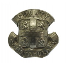 Durham County Constabulary White Metal Coat of Arms Cap Badge