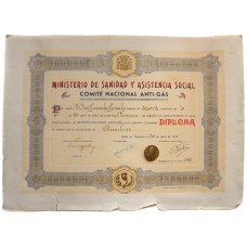 Spanish Civil War Anti-Gas Proficiency Badge and Award Certificate / Diploma 