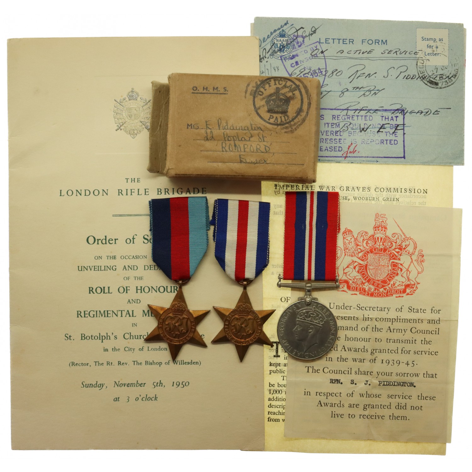 WW2 Normandy Operation Epsom Casualty Medal Group of Three - Rfm. S ...