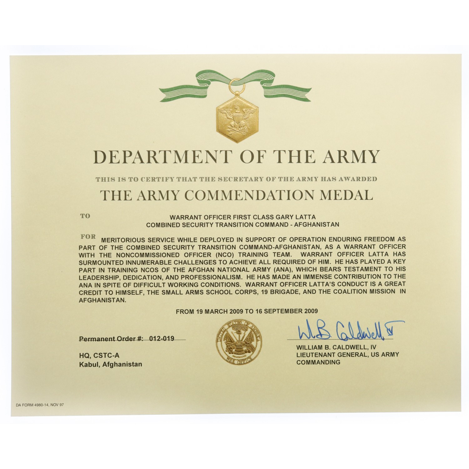 Afghanistan US Army Commendation Medal Group of Seven - Warrant Officer ...