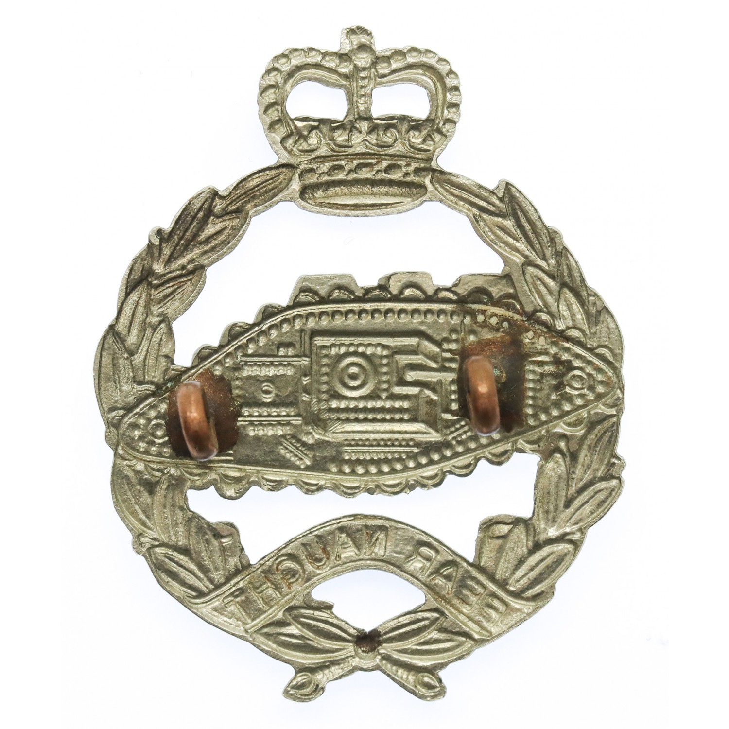 Royal Tank Regiment White Metal Cap Badge - Queen's Crown