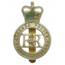 Royal Grenada Police Force White Metal Cap Badge - Queen's Crown