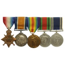 WW1 1914-15 Star, British War Medal, Victory Medal, WW2 Defence Medal and Police LS&GC Medal Group of Five - Gnr. G.R. Merchant, Royal Artillery