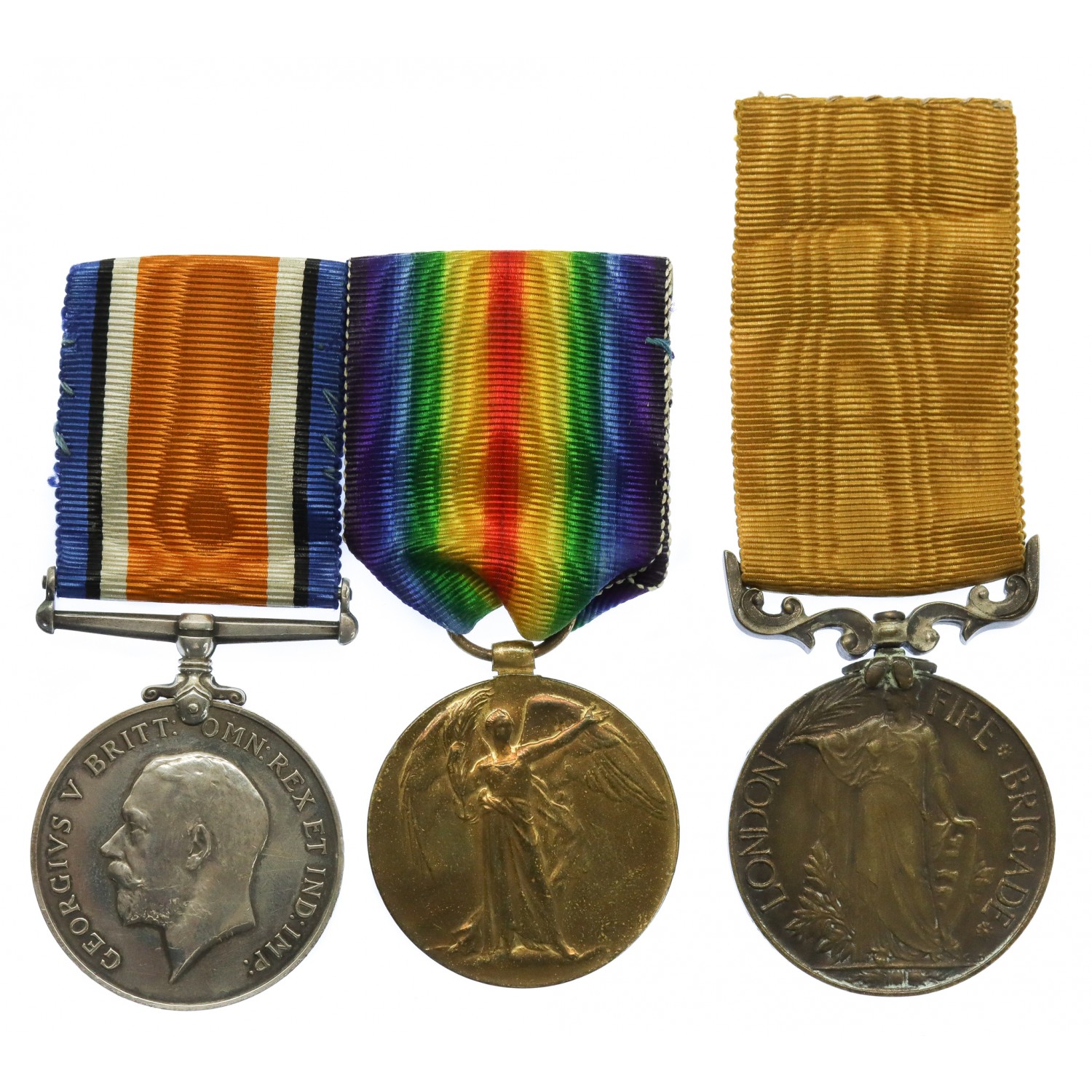 WW1 British War & Victory Medal Pair with London Fire Brigade Medal ...