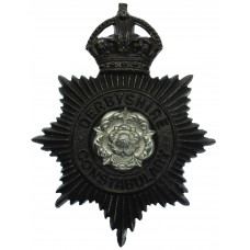 Derbyshire Constabulary Black Helmet Plate with Rose Centre - King's Crown 