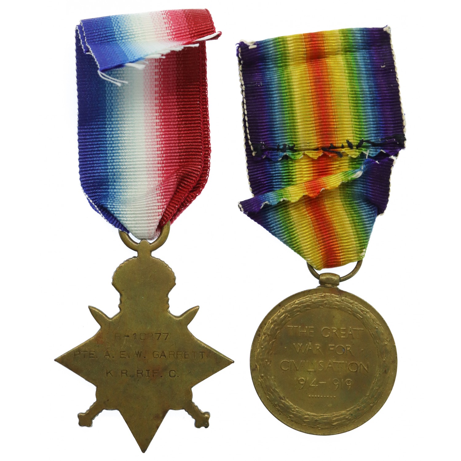 Ww1 1914-15 Star And Victory Medal - Pte. A.e.w. Garrett, King's Royal 