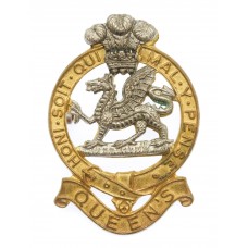 The Queen's Regiment Officer's Silvered & Gilt Cap Badge