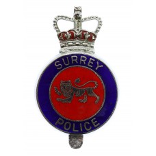 Surrey Police Enamelled Cap Badge - Queen's Crown