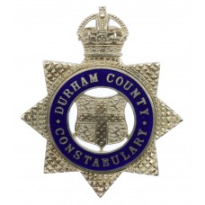 Durham County Constabulary Senior Officer's Silver & Enamel Cap Badge - King's Crown