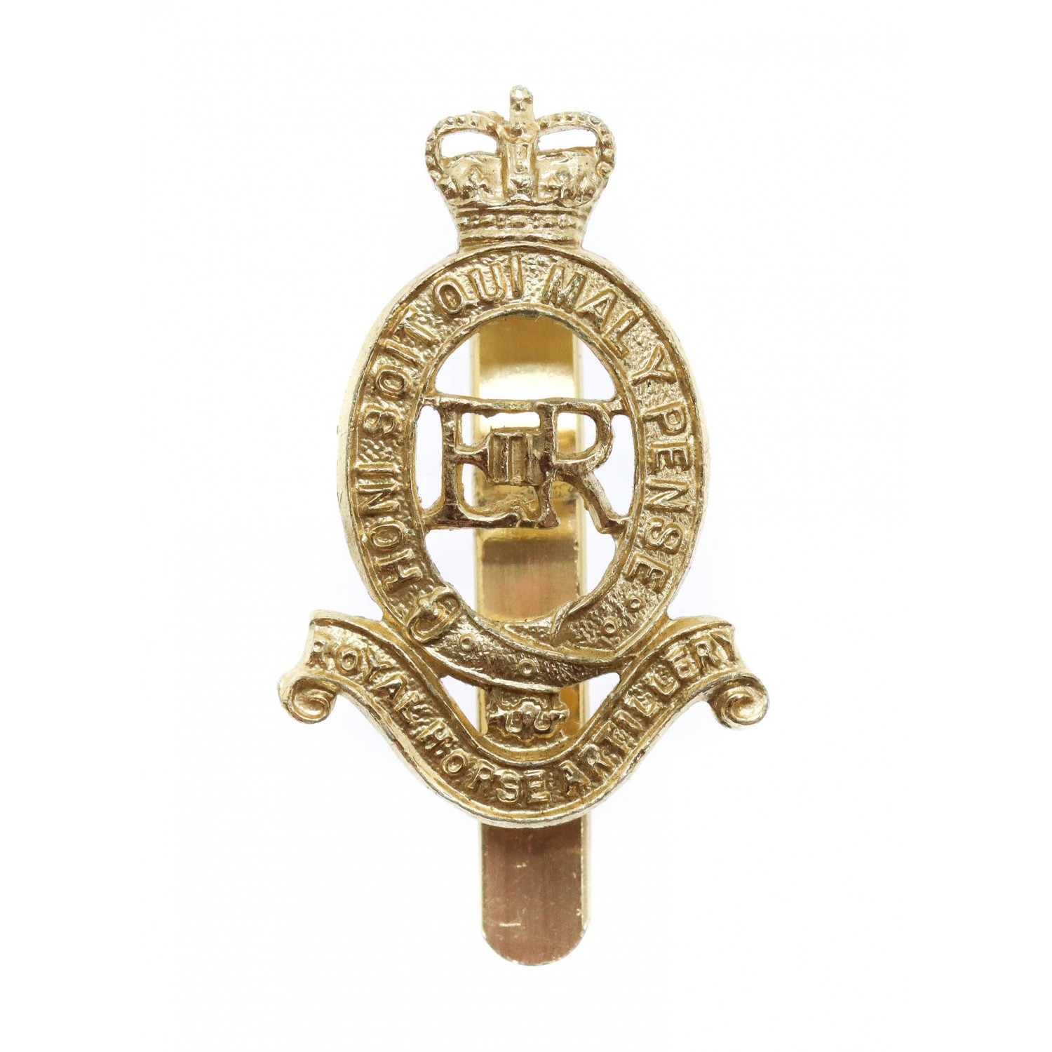 Royal Horse Artillery Anodised (staybrite) Cap Badge - Queen's Crown